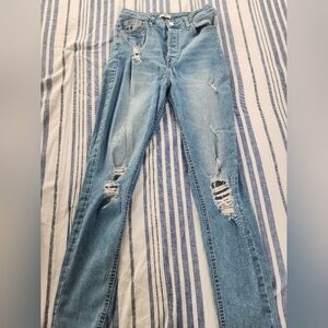 Forever 21 Light Blue Distressed Skinny Jeans